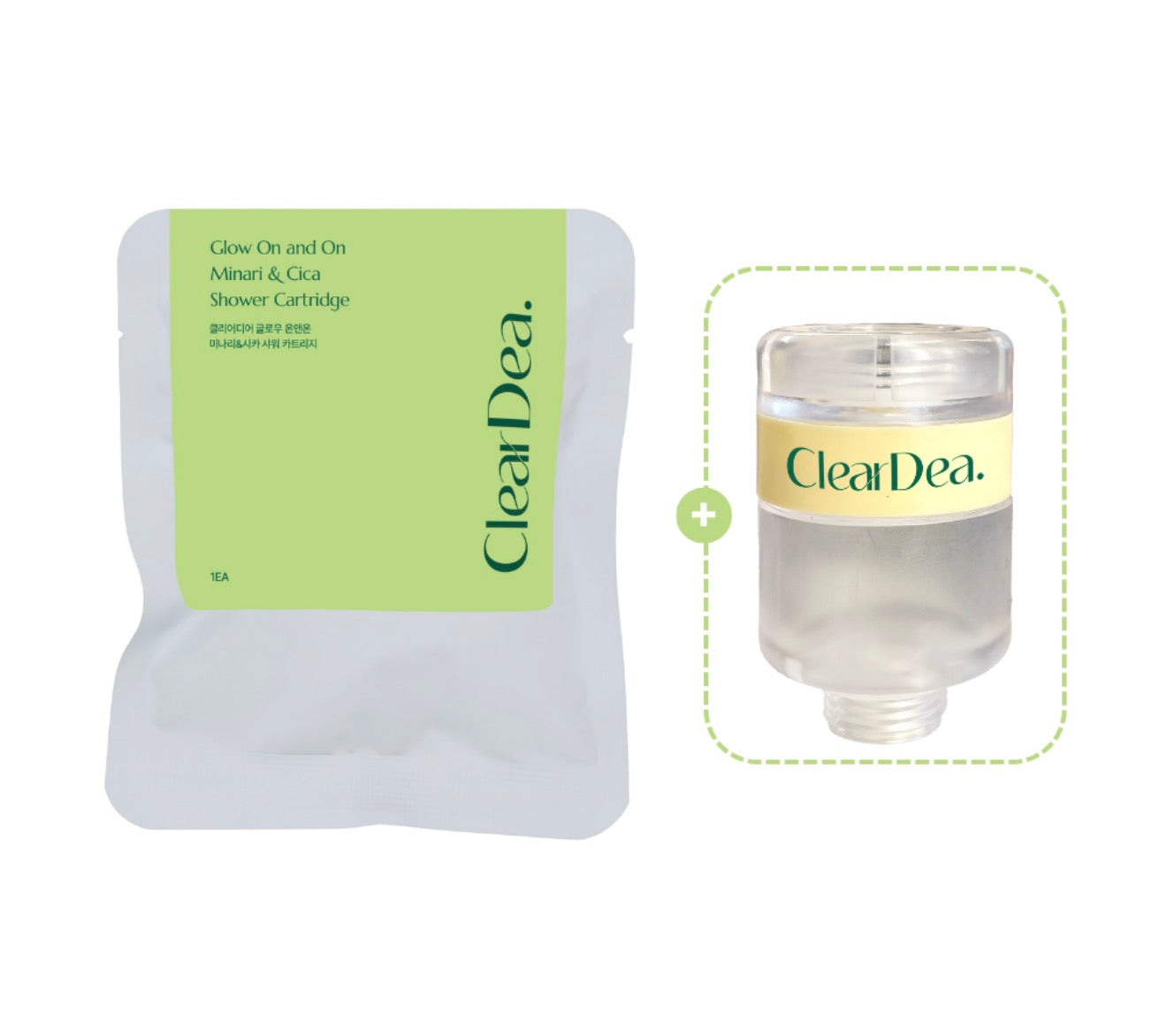 ClearDea. Glow On and On Minari & Cica Shower Cartridge & Case